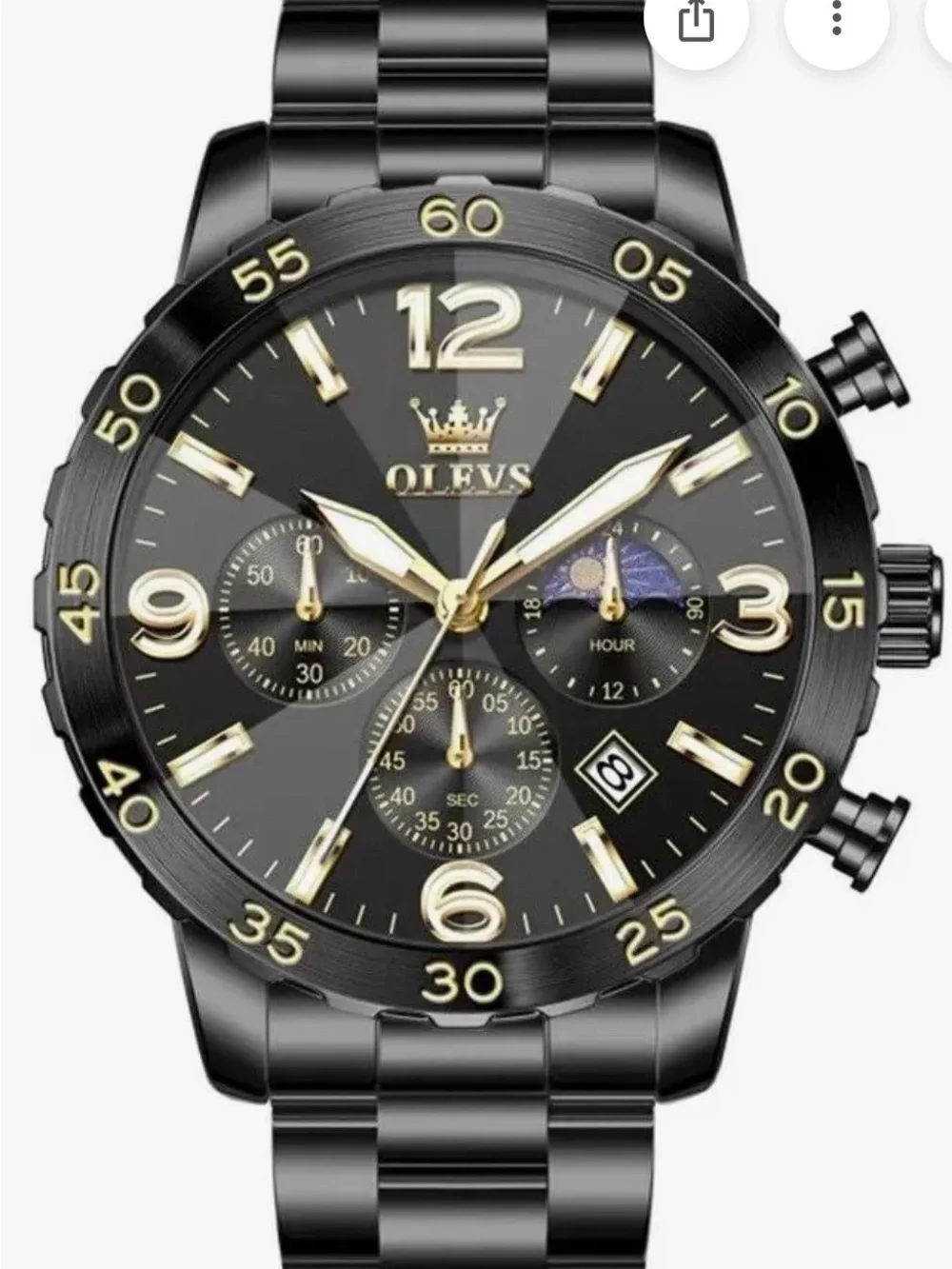NWT OLEVS Men’s Black and Gold Chronograph Watch